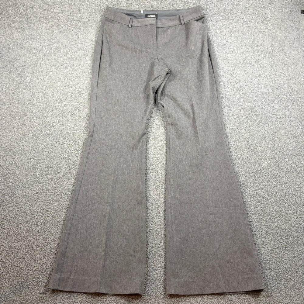 Express Dress Pants Womens 12L Gray Editor Flare Mid Rise Tall Career Trousers